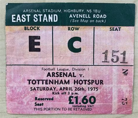 Original Division One Ticket Arsenal V Tottenham Hotspur