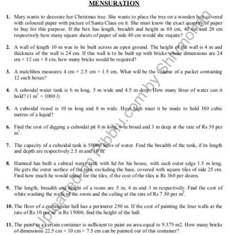 Worksheets on Mensuration for Class 8 Maths – PDF in 2023 | Math ...