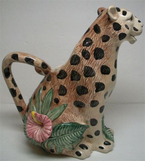 Fitz Floyd Leopard Cheetah Pitcher Rain Forest Fleurs Safari Large