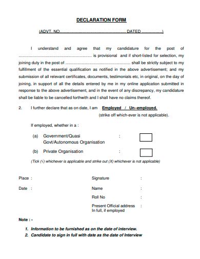 Free 33 Declaration Form Samples In Pdf Ms Word