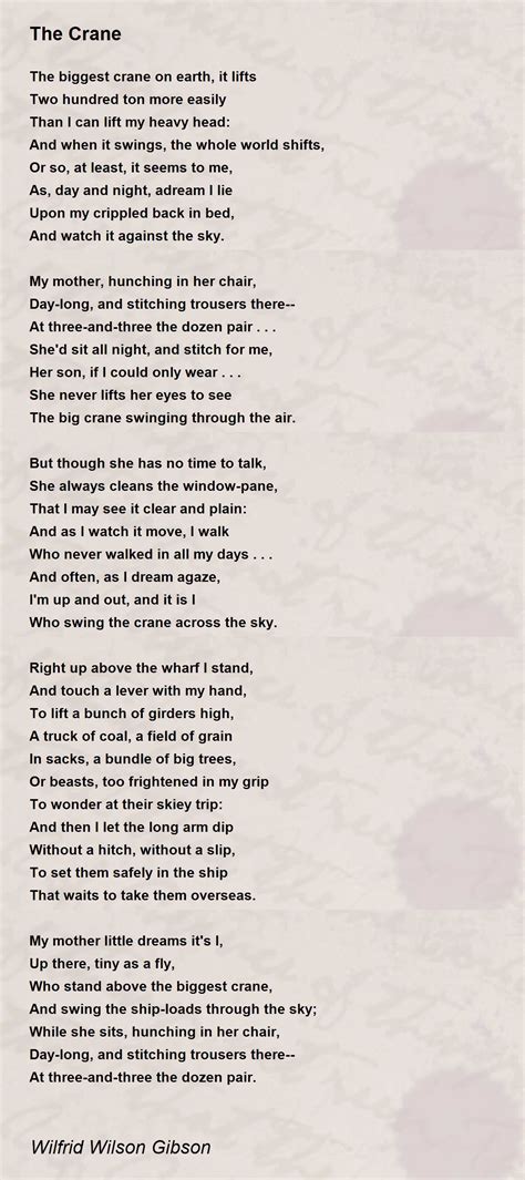 The Crane The Crane Poem By Wilfrid Wilson Gibson