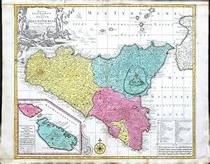 Mappa Geographica Totius Insulae Et Regni Siciliae De Lotter Tobias