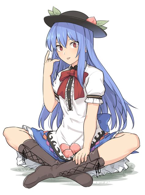 Safebooru 1girl P N Black Headwear Blouse Blue Hair Blue Skirt