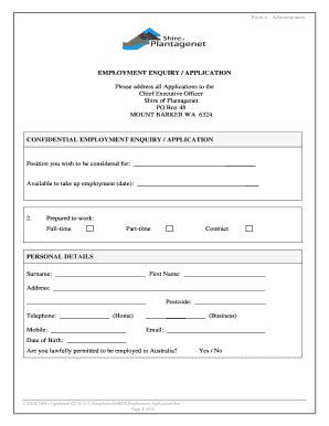 Fillable Online Employment Enquiry Application Lgnet Fax Email Print