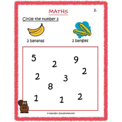 Maths circle the number 2 copy Preschool - EStudyNotes