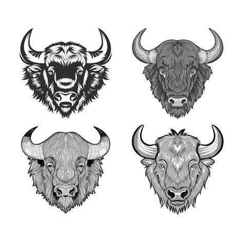 Premium Vector Bison Head Icon Set Collection Illustration Vector