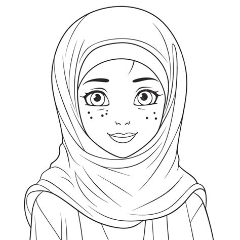 Fille En Hijab Coloriage Contour Croquis Dessin Vecteur PNG Beau