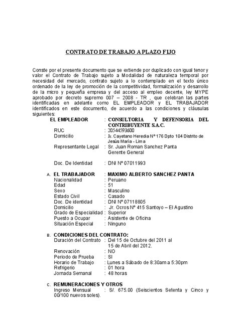 Carta Aviso Termino De Contrato Plazo Fijo Peru Financial Report