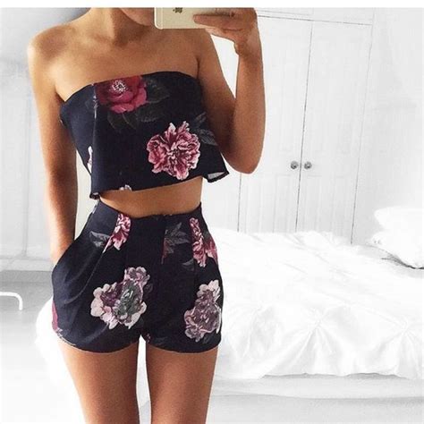 Matching Floral Strapless Crop Top And Shorts F A S H I O N