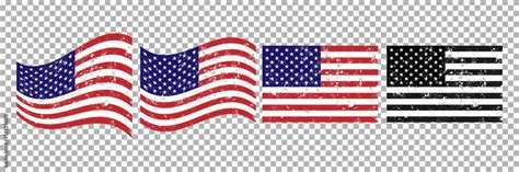 USA flag in 4 variations, in different styles. official colors and ...