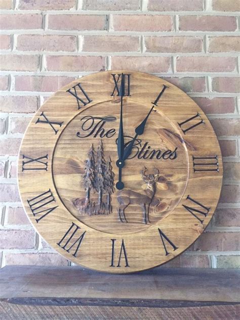 Large Wall Clock 24 Rustic Clock With 3d Deer Rustic Cabin Decor