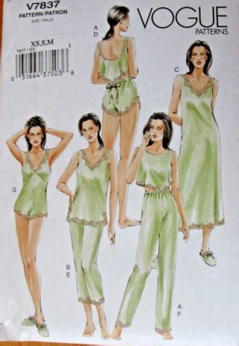 Sewing Pattern Vogue Lingerie Camisole Teddy Shorts Nightgown