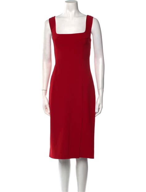 Dolce And Gabbana Square Neckline Knee Length Dress Red Dresses