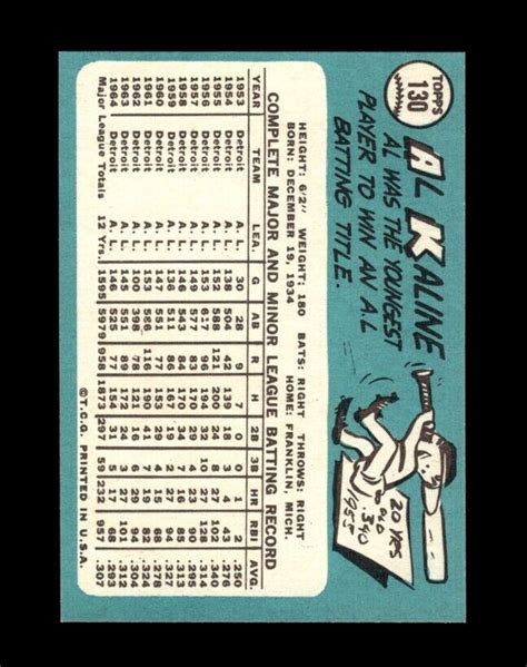 1965 Topps Set Break 130 Al Kaline NM MT OR BETTER GMCARDS EBay