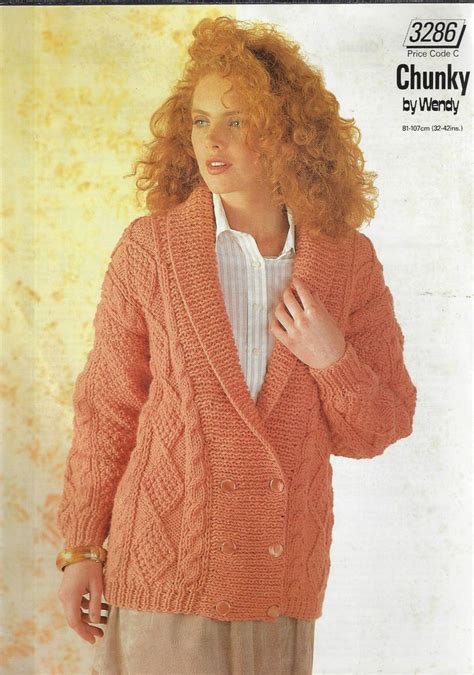 Womens Cable Aran Jacket Wendy 3286 Knitting Pattern Chunky Yarn Wendy Womens Knitting