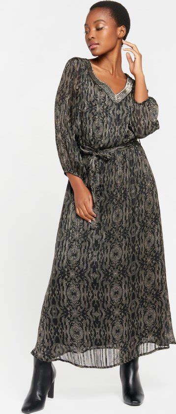 Lolaliza Maxi Jurk Met Lurex En Grafische Print Black Maat Bol