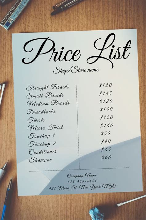 Price List Template Editable Printable Price Sheet Price Guide Hair