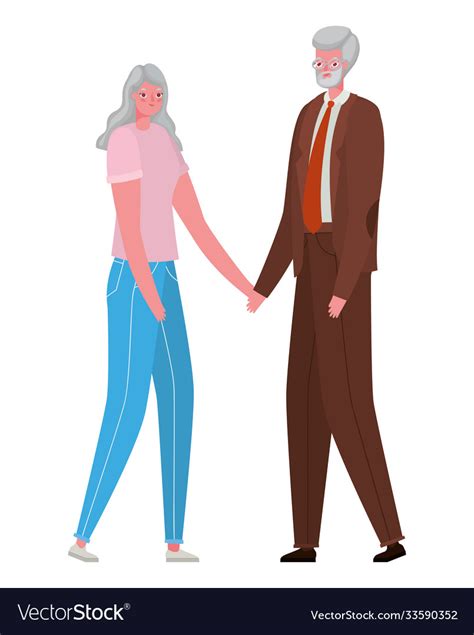 Senior Woman And Man Cartoons Holding Hands Vector Image