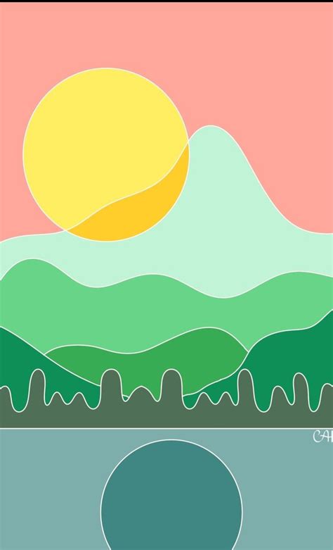 Digital art sunset mountains colour block aesthetic doodle drawing ...