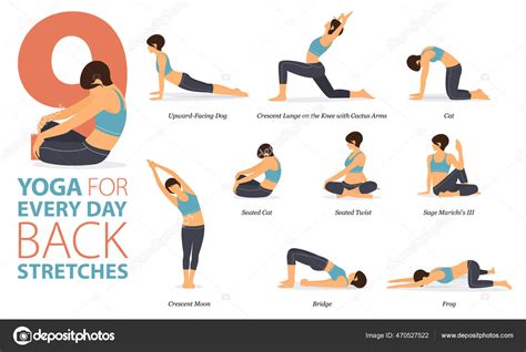 Infographic Yoga Poses Workout Home Concept Back Stretches Flat Design