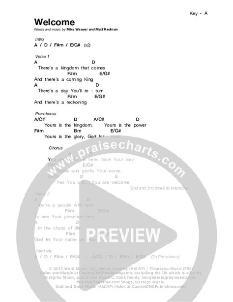 Welcome Chords PDF (Big Daddy Weave) - PraiseCharts