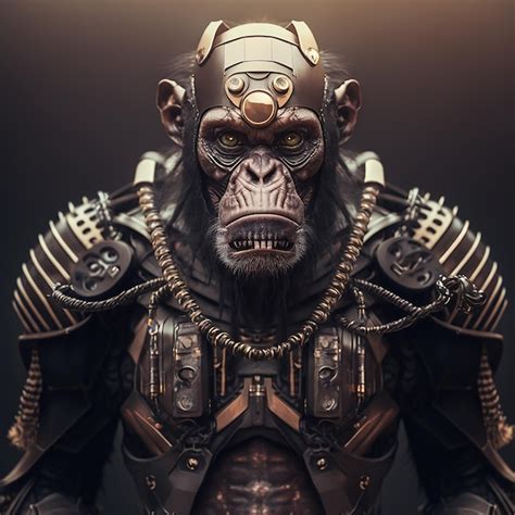 Premium Ai Image Chimpanzee In Cyberpunk Futuristic Robotic Metal