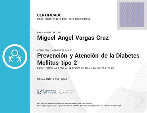 Certificado Del Curso De Prevenci N Y Atenci N De La Diabetes Mellitus