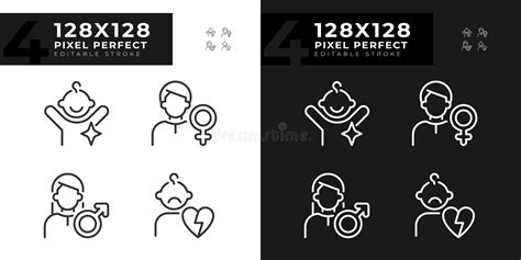 People Pixel Perfect Linear Icons Set For Dark Light Mode Stock