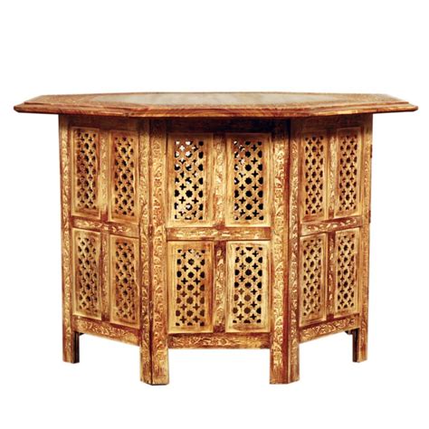 Octagonal Table: Hand-carved Table with Collapsible Base