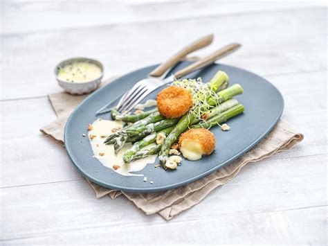 Breaded Camembert With Asparagus And Mousseline Sauce Recipe Idea Grand Fermage