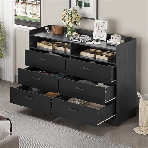 Black Dresser for Bedroom, Modern Double Dresser with 6 Drawers ...