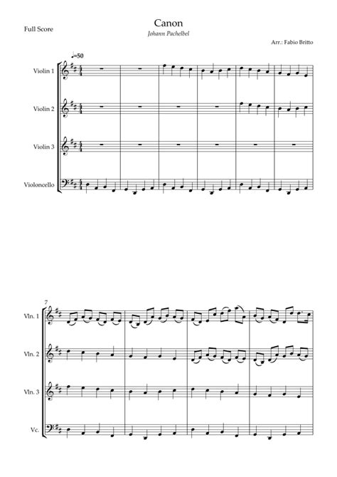 Canon Johann Pachelbel Wedding Reduced Version For 3 Violins And Cello Arr Fabio Britto