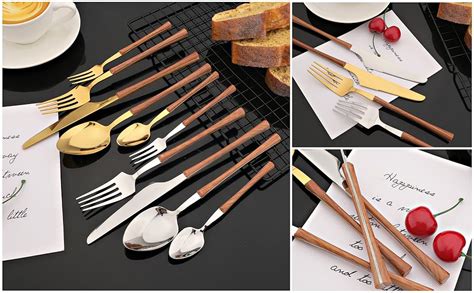 Amazon JASHII Wood Handle Flatware Set 20 Pieces Stainless Steel