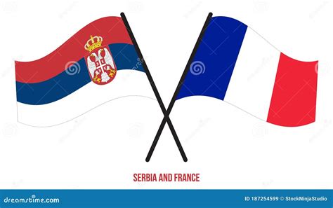 Serbia And France Flags Crossed And Waving Flat Style Official