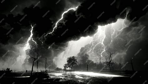 Premium Photo | Black and white lightning storm