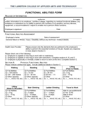 Fillable Online Functional Abilities Form Lambton College Fax Email