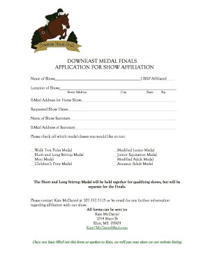 Fillable Online Downeast Medal Finals Application For Fax Email Print