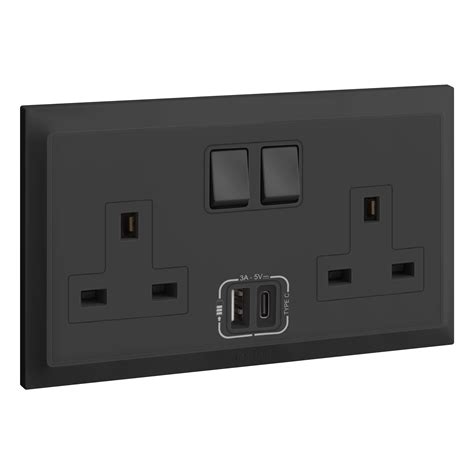 Belanko S 2 Gang Single Pole Bs Switched Socket Outlet Inboard 13a Usb Type Ac Anthracite