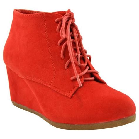 Womens Ankle Boots Lace Up Faux Suede Wedge Shoes Red Womens Ankle Boots Lace Up Ankle Boots