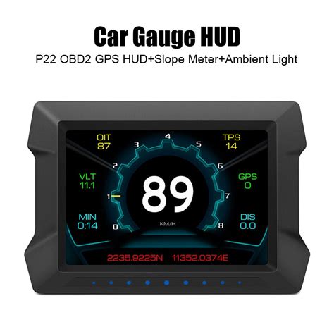 P22 Hud Clock Slope Meter Gps Speedometer Car Head Up Display On Board