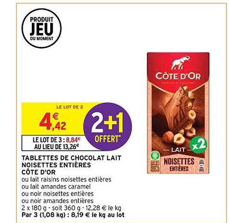 Promo Tablettes De Chocolat Lait Noisettes Entières Côte D or chez