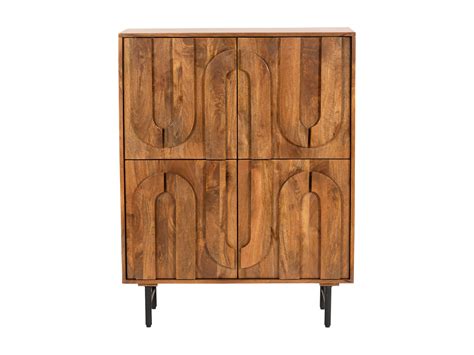 Buffet haut avec 4 portes en bois de manguier et métal noir Naturel