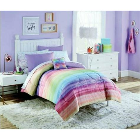 Rainbow Ombre Stripes Girls Colorful Twin Comforter Set 6 Piece Bed In A Bag