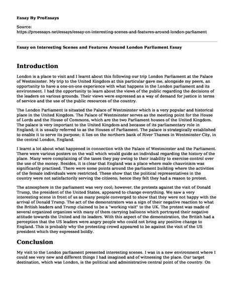 📌 Essay On Interesting Scenes And Features Around London Parliament