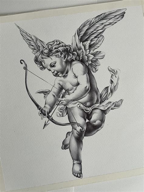 A Drawing Of An Angel With A Bow And Arrow