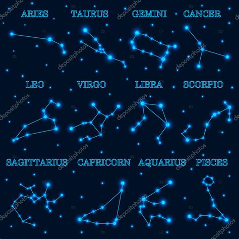 Colección de 12 constelaciones zodiacales sobre el espacio y el fondo