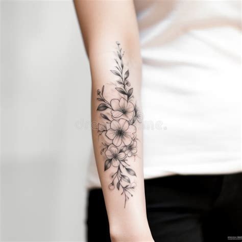 Floral Forearm Tattoos: Depth of Layers and Graphite Sketches Stock ...