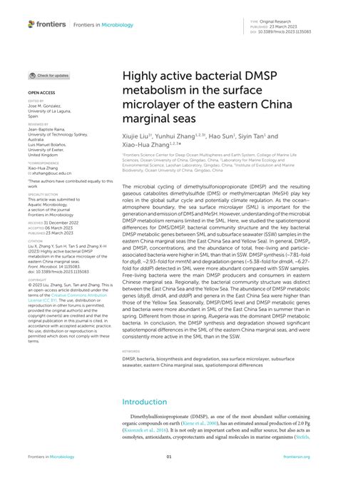 Pdf Highly Active Bacterial Dmsp Metabolism In The Surface Microlayer