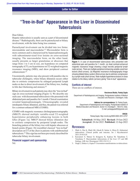 Pdf “tree In Bud” Appearance In The Liver In Disseminated Tuberculosis