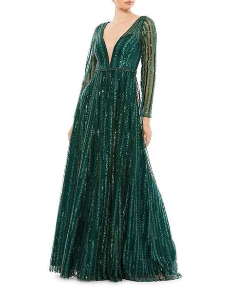 Mac Duggal Synthetic Plunge Neck Sequin Gown In Emerald Green Lyst Uk